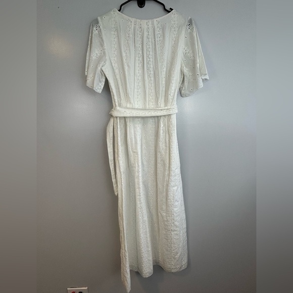 NWT Joie White Eyelet Lace Short Sleeve Belted Faux Wrap Midi Dress Size 4 - Picture 9 of 11